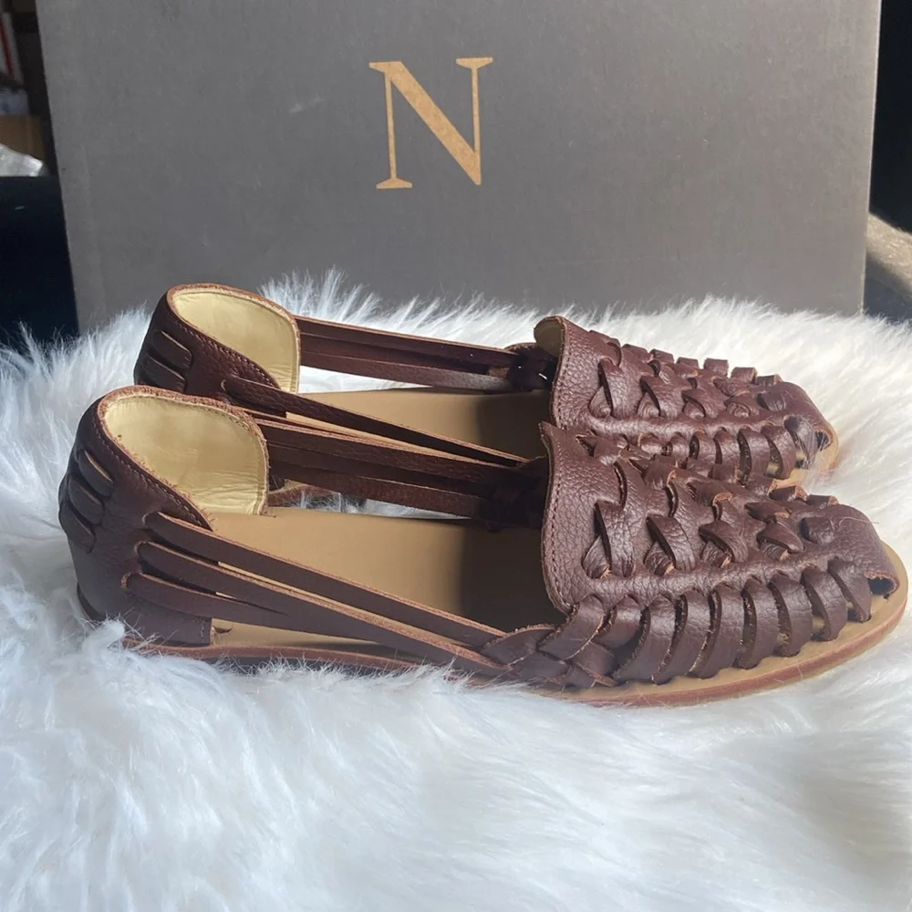 Nisolo Women's Ecuador Huarache Burnt Sienna Leather Shoe Sandal Flat Size 7 NWB - Picture 4 of 9